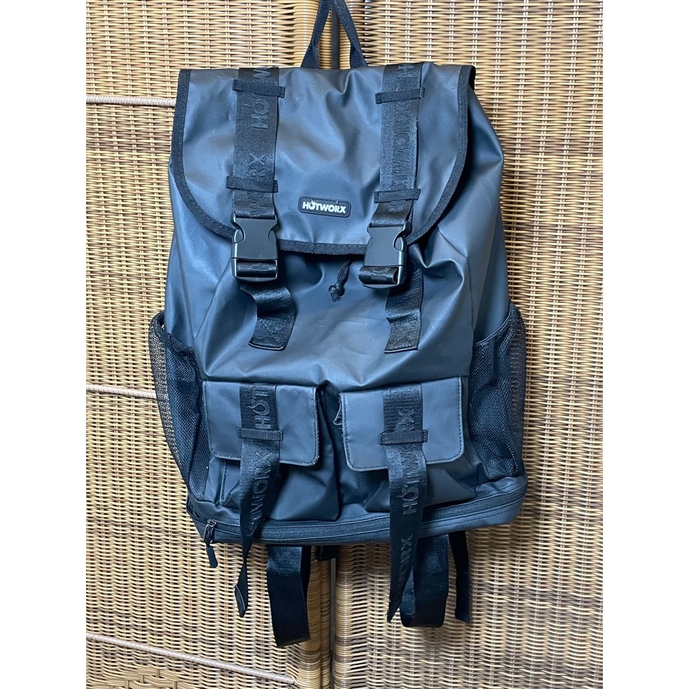 Hotworx Waterproof Backpack Matte Black Buckle Flap Gym Travel Bag